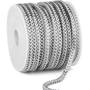 16.5 FT Gold Wheat Chains Bulk, 2.5 mm 18K Gold PVD Plated 304 Stainless Steel Diamond Cut Foxtail Chains Square Franco Chain Roll Spool for Jewelry Making