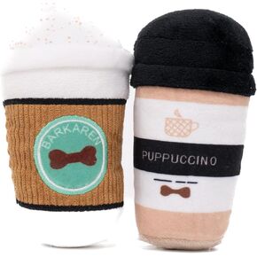 2 Pack Squeaky Dog Toys for Small to Medium Dogs, Cute Plush Chew Toy Set for Endless Fun, Perfectly Soft for Playful Furry Friends, Coffee Lovers Delight for Dog Owners, Double Pack