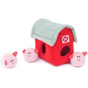 ZippyPaws Burrow- Interactive Dog & Puppy Toys for Boredom, Stimulating Pet Products to Keep Them Busy, Hide & Seek Plush Dog Puzzles, Squeaky Toy for Enrichment, for Small & Medium Dogs- Pig Barn