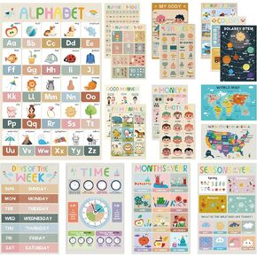 18 Pack Educational Posters For Preschoolers Double11"x17", Learning Posters For Toddlers 1-3 Laminated, Educational Posters For Toddlers Ages 1-3 Waterproof ABCs, Shapes, Days of the Week for Classroom & Homeschool.