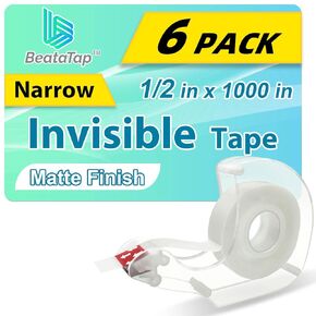Invisible Tape, Home Office Supplies and Back to School Supplies for College and Classrooms,Matte Finish,1/2 in x 1000 in, Dispensered, 6 Packs