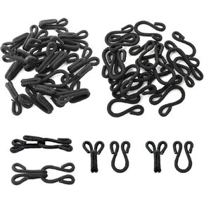 Honbay 20 Sets 3.8cm/1.5inch Black Fabric Covered Hook and Eye Closures Sewing Hooks and Eyes Replacement for Clothes, Trousers, Dress, Crafts