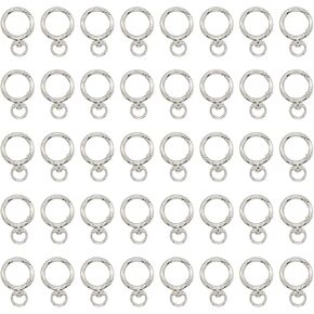 40 Pcs Round Spring Snap Hooks Clip Set DIY Accessories O Rings Buckles Clips for Bags Purses Keychain with Fixed Eyelet (Silver)