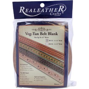 Realeather BS150-00 Tooling Belt Strips, Blank Leather Strap with Pre Cut Buckle Slots, 1.5"W X 42" L, Natural, 1-Piece