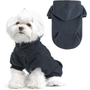 EXPAWLORER Dog Hoodie in Fleece for Small Medium Dogs, Medium, Grey with Leash Hole and Pocket, Winter Coat for Cold Weather Protection