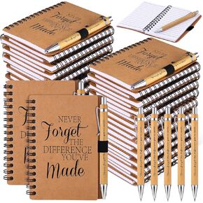80 Pcs Employee Appreciation Gifts Inspirational Spiral Notebooks Bulk Motivational Journals Thank You Bamboo Ballpoint Pens for Nurse Teacher Coworker (NEVER FORGET)