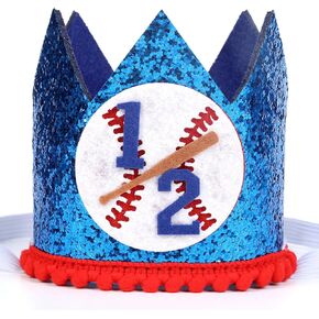 1/2 Baseball Birthday Hat for Girls and Boys, Baseball Half Birthday Glitter Hat Crown for Sports Themed Six Months Half Birthday Party Decorations Supplies