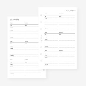 Franklin Covey Compact Doctor Visits Planner Insert Agenda Refill for FC Compact 6 Hole Ringed Binders 4.25 x 6.75