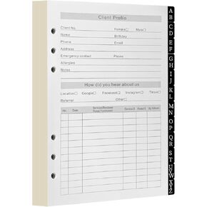 Client Record Book Replacement Pages, Stylist Profile Binder Refills with Alphabetical Tabs for Salons, Hair Stylist, Nail, Small Business, 216 Sheets Client Profile Book Refillable Pages, 5.2"X 8.2"