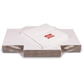 White Vinyl Record Mailers 12.8x12.8x1 Inch LP Mailing Corrugated Cardboard Boxes, Easy-Fold, Multi-Depth Album Shipping Boxes with Fragile Stickers, 50-Pack