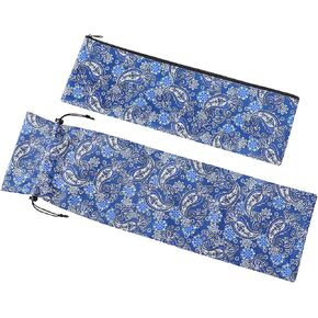Empty Mahjong Bag, with Protective Sleeve for Mahjong Racks and Pushers, Blue Printed American Mahjong Tiles Bag and Mahjong Pusher Drawstring Bag (Case Only)