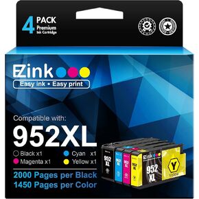 E-Z Ink 952XL Ink Cartridges Combo Pack Latest Upgrade Replacement for HP 952 XL Ink Cartridges to Use with HP Officejet Pro 8710 7740 8720 8210 8715 8740 8725 (4 Pack, Black Cyan Magenta Yellow)