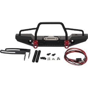 RC Model Metal Car Front Bumper with 2 LED Light Compatible with 1/10 RC Crawler Car Traxxas TRX4 TRX-4 D90 D110 Defender Axial SCX10 90047 90046 RC Crawler Car Upgrade Parts