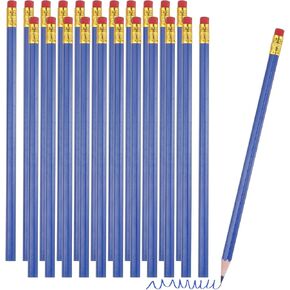 PATIKIL Erasable Colored Pencils, 24 Pcs Oil Color Pencils with Erasers Hexagonal Rod Wooden Colored Pencils for Tests Marking Grading Art Painting, Dark Blue