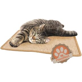 Paws NEST Cat Scratcher Mat, 23.7 X 15.8 Inch Natural Sisal Cat Scratch Mats, Horizontal Cat Floor Scratching Pad Rug with Sticky Hook and Loop Tapes, Protect Couch and Carpets.