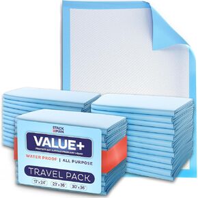 Chucks Pads Variety Pack - 3 Sizes - (17X24", 23X36", 30X36") - 15 Disposable Underpads - The Right Size for Every Need - Make Traveling Easy - Sample Our Range of Sizes or Pack Them for Your Trip!