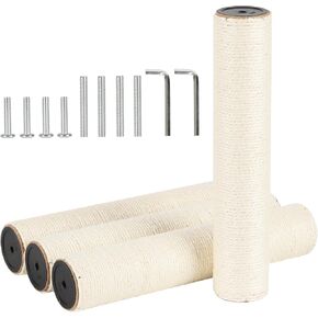 4 Pcs 3.1in 7.9cm Diameter Cat Scratching Post Replacement Sisal Pole with Screws and Bolts and Wrench for Cat Tree Condo (40cm/15.75in, M8)