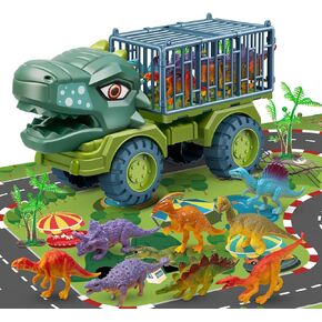 Dinosaur Truck Toys for Kids 3-5, Tyrannosaurus Transport Vehicle Carrier Car Toys with 8 Dino Figures, Dinosaur Playset Toys for 3 4 5 6 7 8 9 10 Years Old Boys Girls Kids Birthday Gifts