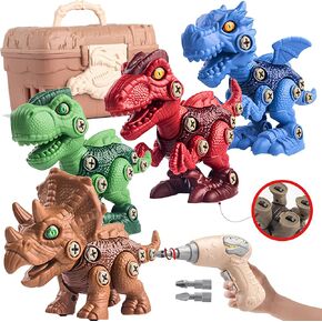 New STEM Dinosaur Toys with Electric Drill and Storage Box – Take Apart Educational Construction for Kids Ages 3-5 5-7 - Party Birthday Gifts Boys Girls
