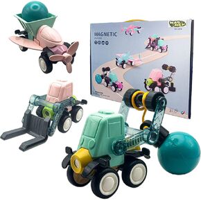 MAGMEN Mini Movers: Magnetic Blocks Building Set - Build Cars, Trucks, Planes & More! Fun & Imaginative STEM Learning Toys (79 pcs) for Kids Ages 3+, Toddlers & Preschoolers