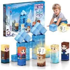 Snow Magnetic Building-Blocks for Kids, 38 Holiday Building Set, Multiple Shapes, Christmas Stocking Filler for Boys & Girls Ages 3+