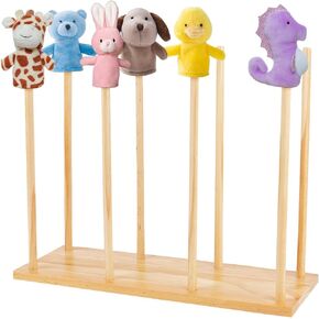 FINGERINSPIRE Wooden Puppet Stands (Holds up to 8 Puppets) Natural Wood Color Education Wood Puppet Tree Doll Puppet Display Holder Anti Crush Hand Puppets Storage Rack Puppets DIY Craft Displays