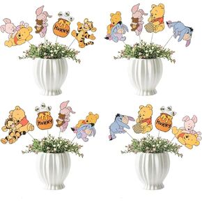 24 PCS Classic Winnie Party Decorations Centerpieces, Winnie Table Toppers On Sticks Cutouts for Winnie Pooh Baby Shower Table Decorations Winnie Birthday Party Supplies