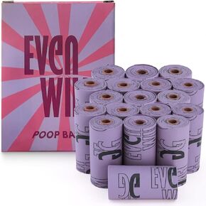Poop Bags for Dogs, 18 Dog Poop Bags Rolls, Leak-Proof Dog Poop Bags Made of Cornstarch Blend, Unscented Dog Bags for Poop with Tear-Off Seam, 9"x13", Purple