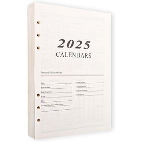 AxeWoodz 2025 Calendar Planner Refill Paper A5 Monthly Planner Binder Inserts 6 Hole Punched Loose Leaf Filler Paper Lined Planner Refills