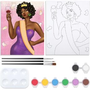 VOCHIC Pre Drawn Canvas to Paint Canvas Painting Kit Pre Drawn Canvas for Paint Birthday Party Kits Paint and Sip Party Birthday Party Supplies 8x10 Canvas to Paint Afro Queen Girl Paint Art Set