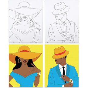 VOCHIC 2 Pack Paint and Sip Kit for Adults Paint Party Kit,Pre Drawn Canvas Painting Date Night Games,Elegant Ladies and Gentlemen Couple Favor Art Set Valentine (8 x 10)