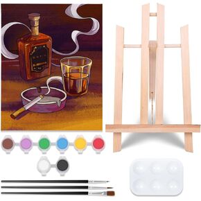 8x10 Canvas Painting Kit Pre Drawn Canvas for Painting for Adults Sip and Paint Kit for Adult's Date Night Party Favor Outdoor Acitivities Supplies (8x10 with Easel)