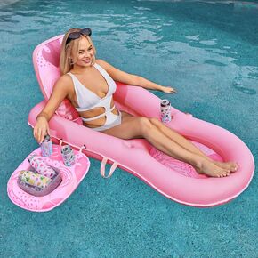 SLOOSH Pool Floats Lounger Adult, Fabric Pool Floaties Lounge Convertible 2-in-1 Floating Water Floaty with Cup Holders Adjustable Backrest Recliner for Pool Party