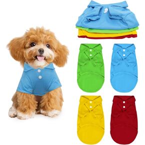 4 Pcs Dog T-Shirt Dog Clothes Collared Polo T-Shirts Premium Cotton Puppy Breathable Costumes Doggy Clothes Outfit Apparel Coats for Small Medium Pets Kitten (Blue, Green, Red, Yellow) - Medium