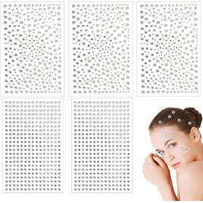 1725 Pcs Face Gems Rhinestones Stickers, 5 Sheets 3/4/5/6 mm Self Adhesive Face Jewels Rhinestones Self Adhesive Rhinestone Gem Stickers for Face Nail Hair Crafts Shoes Clothes
