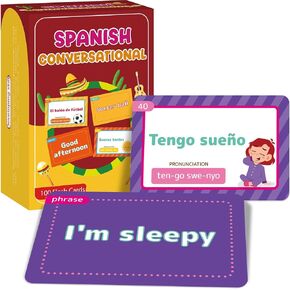 gisgfim 100 Spanish Conversational Phrase Flash Cards Spanish Phrases Vocabulary Beginner Sayings for Travel, Memory, School Classroom, Quick Reference Educational Bilingual Language