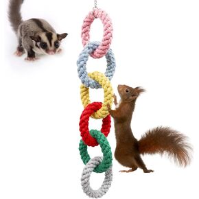 Sugar Glider Toys, Hanging Cotton Rope Ring Climbing Toy for Little Pet, Rat Toys, Sugar Glider Cage Accessories, Exercise Toys for Sugar Glider, Rat, Squirrel, Bird, Other Little Climber （Short）