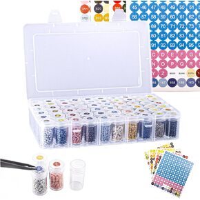 Diamond Painting Storage Containers, 1 Pack 60 Grids Bead Organizer and Diamond Painting Labels, Grids Bead Organizer Box with Diamond Painting Accessories Labels