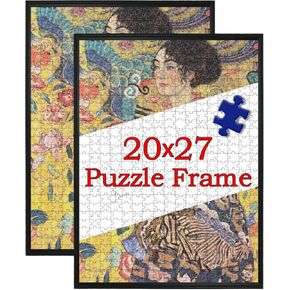 Premium 1000 Piece Puzzle Frame, 20x27 Frame for Puzzle to Display Your Puzzles and Art, Easy to Assemble Jigsaw Puzzle Frame Kit with High Definition Protective Cover(Black,2 Packs)