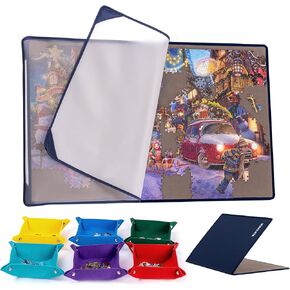 Tektalk Foldable Jigsaw Puzzle Board with 6 Color Sorting Trays, Portable Puzzle Mat with Puzzle Dustproof Cover for Puzzle Storage Puzzle Saver, Non-Slip Surface, Up to 1000 Pieces - Gray