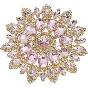 FINGERINSPIRE Round Rhinestone Applique 4.3x4.1 Inch Light Rose Crystal Flower Patch Rhinestone Applique with Metal Chain Back Sewing Rhinestone Patch for Wedding Bridal Dress Clothes DIY Garments