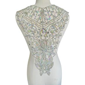 Handsewing Beads Sequins lace Trim Patches Handmade Rhinestones Applique Accessories for Dress Clothes Neckline and Back (Clear AB)