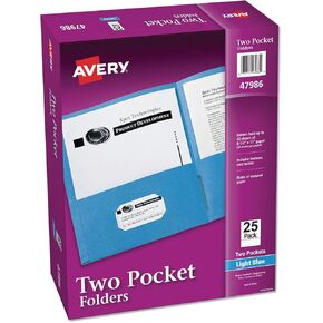 Two Pocket Folder, 8-1/2"x11",20 Sht Cap., 25/BX, Light Blue, Sold as 1 Box