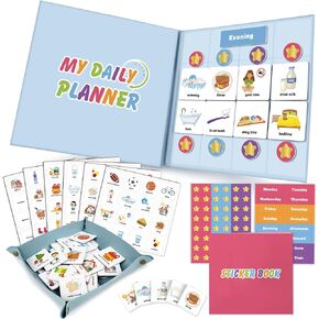 Magnetic Visual Schedule for Kids Chore Reward Chart - Creative Morning and Bedtime Routine Chart for Toddler - Daily & Weekly Planner Board with 96 Magnets and 90 Stickers - Autism Learning Materials
