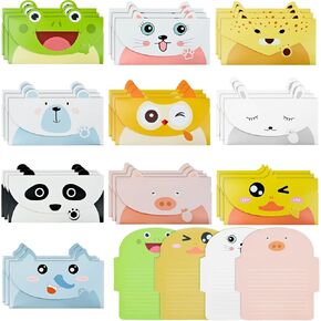 30 PCS Animal Cartoon Letter Writing Stationery Paper, Greeting Card Envelopes, Thank You Card, Kids Birthday Party Invitation Cards