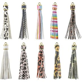 DanLingJewelry 10Pcs Mixed Styles Imitation Leather Keychain Tassels Colorful Printed Leather Tassel Pendants for DIY Crafts Making Supplies in Kuwait