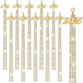 2025 Graduation Tassel Gold 10 Pcs Diamond Graduation Cap Tassels with 2025 Year Charm Tassel Decoration Grad Party Decor for Graduate Hat Ceremonies Accessories
