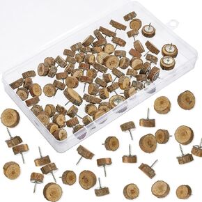 80 Pcs Wood Push Pins Wood Thumb Tacks Decorative Push Pins with Steel Needle Point for Bulletin Boards Documents Office Supplies Maps Photos Cork Board Round