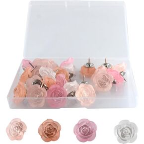 Lilaly 30 pcs دبابيس دفع زهرة روز دبابيس دبابيس دبابيس دبابيس دبابيس ملحقات لوحة الفلين ، وردي وأصفر