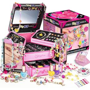 Christmas Birthday Gifts for Kids 520+PCS DIY Charm Bracelet Making Kit and Nail Art kit, Inspires Creativity and Imagination, Crafts for Girls Ages 5-12 with Jewelry Making Kit (Purple)